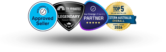 NETCC Approved Seller · SolarQuotes Legendary Rated Installer · Your Energy Answers Partner · SunWiz Top 5 WA Solar Installer 2026