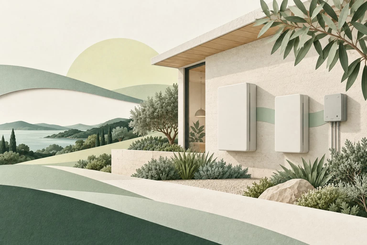Conceptual illustration of adding a new battery alongside an existing home battery.