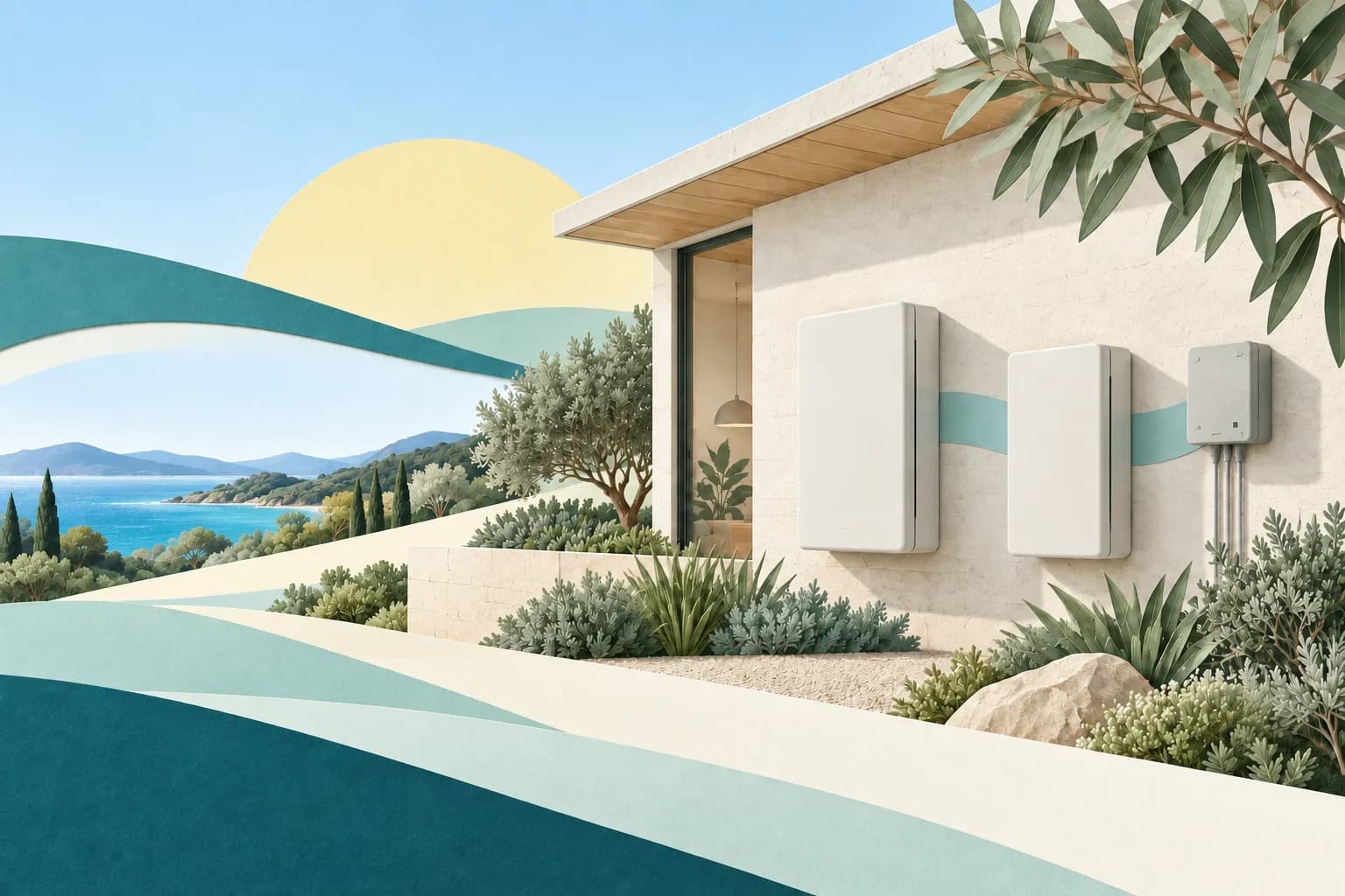 Conceptual illustration of adding a new battery alongside an existing home battery.