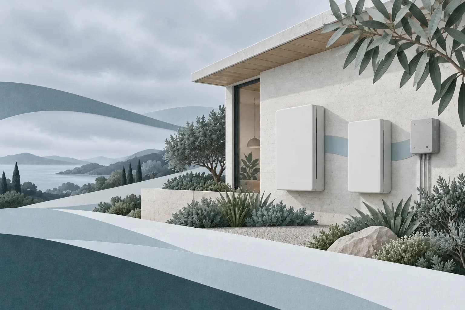 Conceptual illustration of adding a new battery alongside an existing home battery.