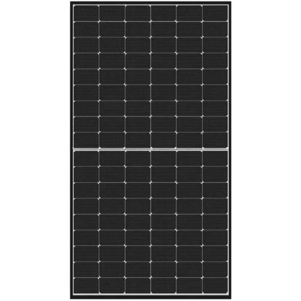 Jinko Solar Tiger Neo 54-Cell, black frame solar panel on a transparent background