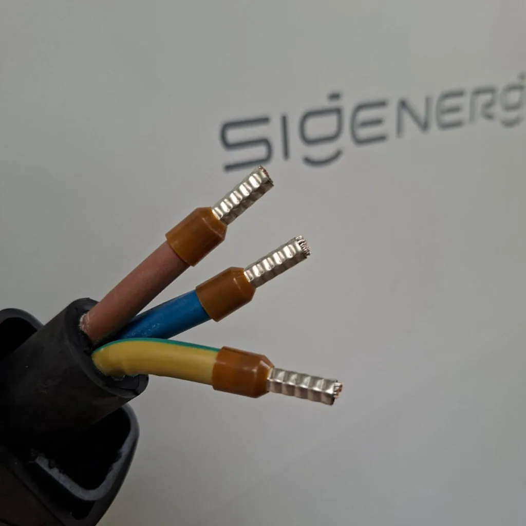 Appropriate Sigenergy cable termination example with ferrules and flexible cable ensuring the Sigenergy voluntary product recall is limited to a supplier initiation overseen by ACCC Product Safety